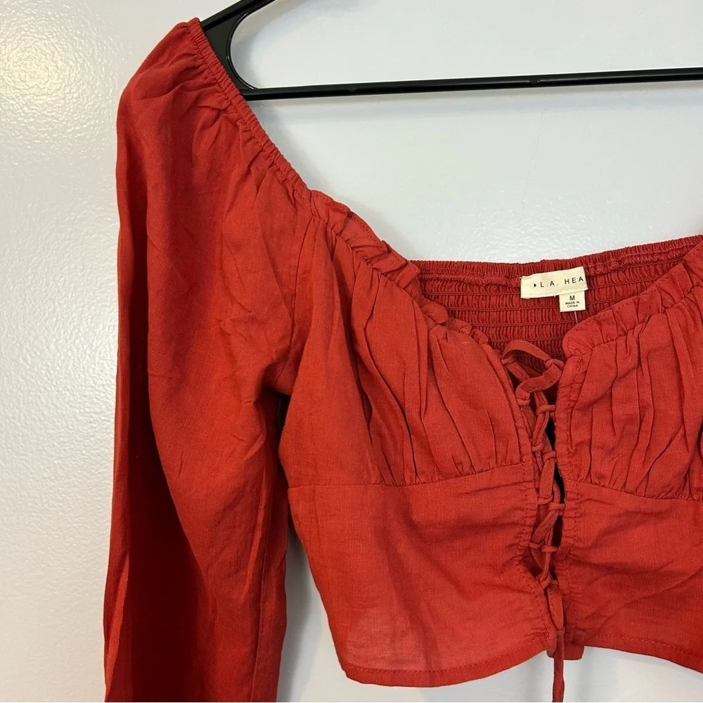 NWT PacSun/La Hearts Lace Up Long Sleeve Rust Boho Crop Top  Size Medium - Picture 5 of 13